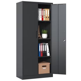 71 Inch H Metal Garage Storage Cabinet, Black Tool Steel Locking Cabinet With Doors And 3 Shelves, Tall Cabinets For Garage Storage Systems Lockable F