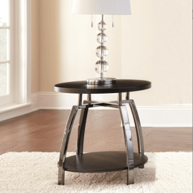 Elegant Table Collection Soft Round Shapes, Silvershield Laminate Tops - Black Nickel Base, Aggressive Profile - Cocktail Table With Casters