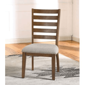 Transitional Set Of 2pc Side Chairs Walnut Light Gray Ladder Back Chairs Solid Wood Polyester Fabric Upholstered Padded Seat Dining Room Furniture