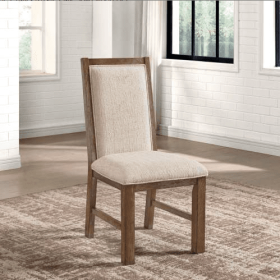 Transitional Style 2pcs Side Chairs Rustic Oak Solid Wood Beige Fabric Dining Room Furniture Chair Polyster