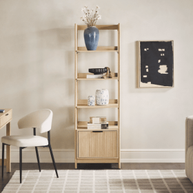 Transitional Narrow Bookshelf With Drawer On Bottom - Oak