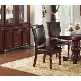 Gorgeous Formal Set Of 2 Side Chairs Brown Color Rubberwood Dining Room Furniture Faux Leather Upholstered Seat