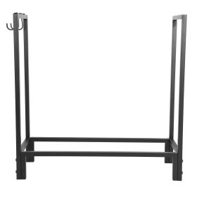 Wrought Iron Log Rack with Hooks Firewood Storage Holder Stand Organizer Fireside Tools