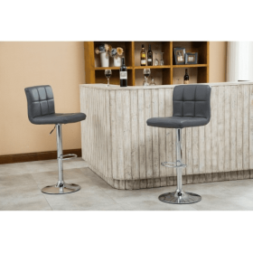 Swivel Faux Leather Adjustable Hydraulic Bar Stool, Set Of 2, Gray