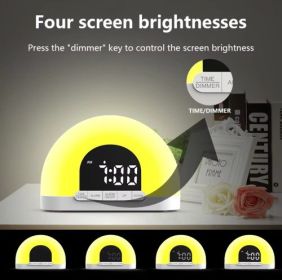 Fashion Design Color Night Light Sunrise Alarm Clock Wake Up Light With Touch Control Half Circle Double Clock Europe White