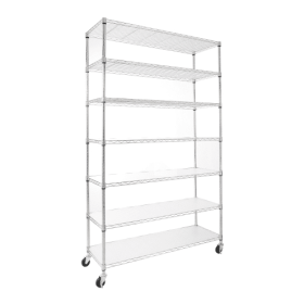 7 Tier Wire Shelving Unit, 2450 LBS NSF Height Adjustable Metal Garage Storage Shelves With Wheels, Heavy Duty Storage Wire Rack Metal Shelves