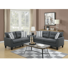 Living Room Furniture 2pc Sofa Set Sofa And Loveseat Charcoal Glossy Polyfiber Plywood Solid Pine