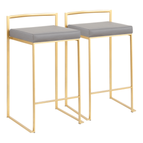 Fuji Contemporary Counter Stool In Gold With Grey Faux Leather By LumiSource Set Of 2