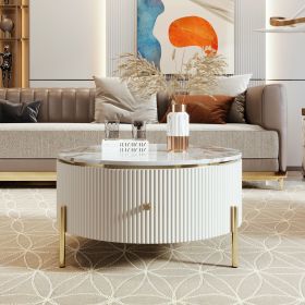 Modern Round Coffee Table with 2 large Drawers Storage Accent Table(31.5'')