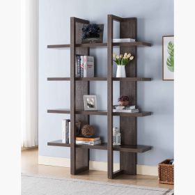 Wooden 4- Tier Display Organizing Cabinet, Tall Bookcase with Open Shelving- Walnut Oak