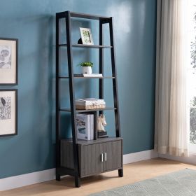 Modern Bookcase with Four Open Shelves and Two Door Cabinet - Black & Grey