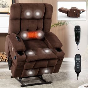 Brown Dual Motor Infinite Position Up to 350 LBS Chenille Power Lift Recliner Chair