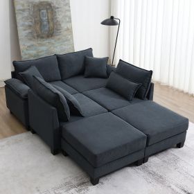 [VIDEO provided][New]Wide Seat Corduroy Modular Sectional Sofa Bed,Sleeper Couch Set with Armrest Pillow,6 Seat Free Combination Sofa with Ottomans