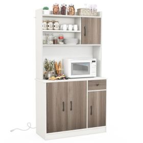 71 Inch Kitchen Pantry Storage Cabinet Buffet Sideboard with Built-in Charge Station