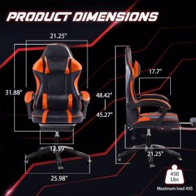 Ergonomic Gaming Chair with Footrest, PU Leather Video Game Chairs for Adults, Reclining Gamer Chair Office Chair with Lumbar Support