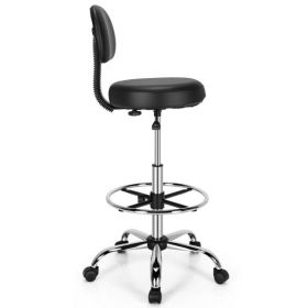 Swivel PU Leather Drafting Chair with Retractable Mid Back