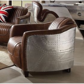 ACME Brancaster Chair in Retro Brown Top Grain Leather & Aluminum 53547