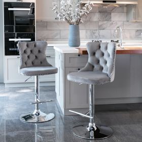 A&A Furniture,Swivel Velvet Barstools Adjusatble Seat Height from 25-33 Inch