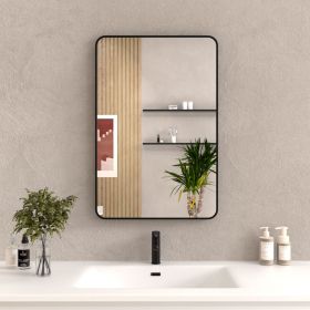 24x36 In. Aluminum Framed Rounded Rectangle Bathroom Wall Mirror, Matte Black Bathroom Vanity Mirror Farmhouse, Anti-Rust, Tempered Glass mirrors