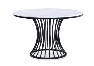 1pc Unique White Faux Marble Round Table Cage Like Base Dining Wooden Furniture Black Finish