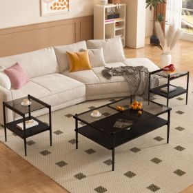 Coffee Table and End tables Set of 3, Tempered Glass Table with MDF layer, Modern Tables for Living Room , Gray Glass