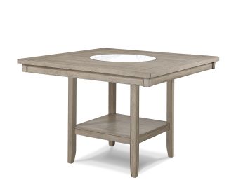 1pc Contemporary Transitional Counter Height Dining Table w 20-Inch Faux Marble Lazy Susan All Tan / Beige Gray Finish Wooden Wood Veneers Solid Wood