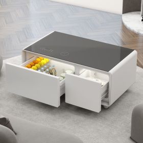 Modern Smart Coffee Table with Built-in Fridge, Bluetooth Speaker, Wireless Charging, Touch Control Panel, USB Ports, Outlet Protection