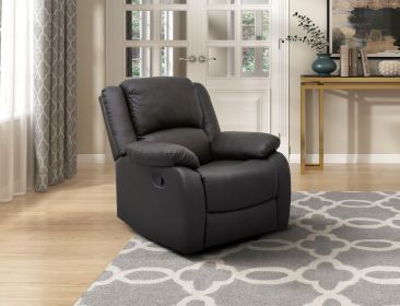 Modern Reclining Chair Dark Brown Faux Leather Upholstery Pillowtop Arms Solid Wood Frame 1pc Living Room Furniture