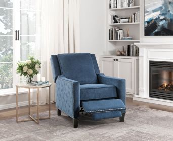 Modern Home Furniture Reclining Chair 1pc Blue Textured Fabric Upholstered Nailhead Trim Solid Wood Frame Self-Reclining Motion Chair