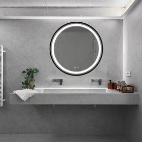 24inch Bathroom Led Classy Vanity Mirror with focused backplane,Black aluminum alloy frame,High Lumen,Dimmable Touch,Wall Switch Control, Anti-Fog