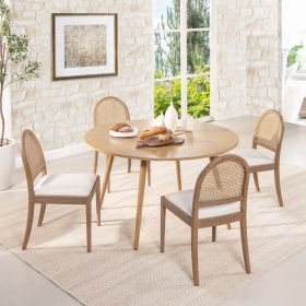 Panama 18.5" Curved Cane Rattan Side Dining Chair, Set of 2, Ivory White Boucle