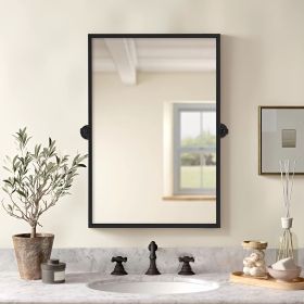 36"*24"Iron Right-angled Rectangular Black Rotating Hardware Wall Mirror Decorative Bathroom Mirror with Elegant Scalloped Design