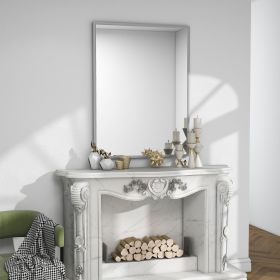 38"*26"Aluminum Alloy Fine-edged Right-angle Rectangular Silver Wall Mirror Decorative Bathroom Mirror with Elegant Scalloped Design