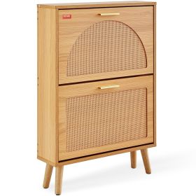 VEVOR Shoe Cabinet with 2 Flip Drawers, Shoe Storage Cabinet for Entryway, Free Standing Shoe Storage Organizer with Rattan Doors for Heels, Boots