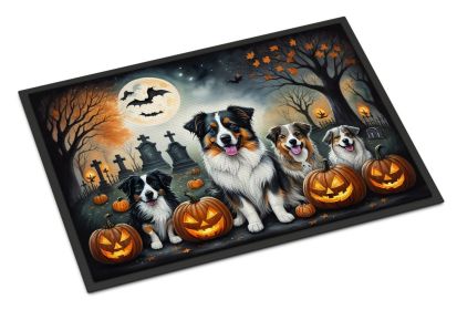 Australian Shepherd Spooky Halloween Doormat Front Door Mat Indoor Outdoor Rugs for Entryway, Non Slip Washable Low Pile, 24H X 36W