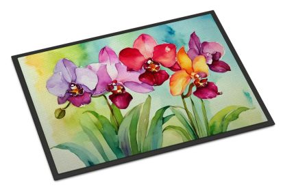 Orchids in Watercolor Doormat Front Door Mat Indoor Outdoor Rugs for Entryway, Non Slip Washable Low Pile, 24H X 36W