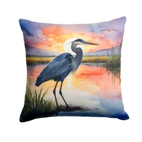 Blue Heron Setting Sun Throw Pillow Machine Washable, Indoor Outdoor Decorative Pillow for Couch, Bed or Patio, 18Hx18W