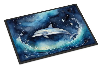 Dolphin in a Starry Sea Doormat Front Door Mat Indoor Outdoor Rugs for Entryway, Non Slip Washable Low Pile, 24H X 36W