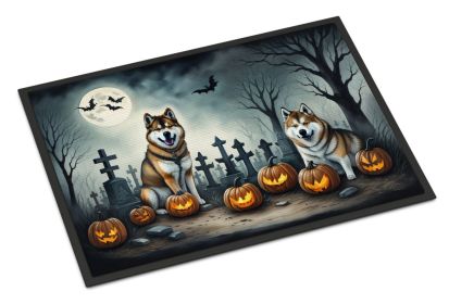 Akita Spooky Halloween Doormat Front Door Mat Indoor Outdoor Rugs for Entryway, Non Slip Washable Low Pile, 24H X 36W