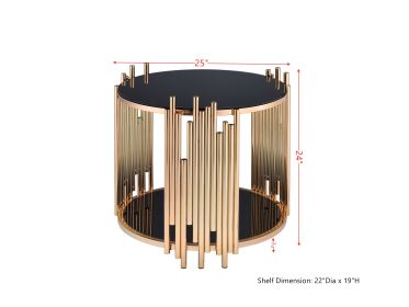 ACME Tanquin End Table in Gold & Black Glass 84492