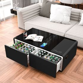 Modern Smart Coffee Table with Built-in Fridge, Bluetooth Speaker, Wireless Charging Module, Touch Control Panel, Power Socket, USB Interface