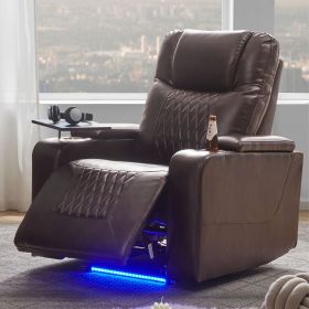 Power Motion Recliner with USB Charging Port and Hidden Arm Storage 2 Convenient Cup Holders Design and 360° Swivel Tray Table