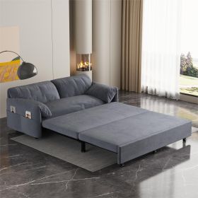 63.8" Queen Pull Out Sofa Bed, 3-in-1 Convertible Sleeper Sofa with Side Storage,Multi-Functional Velvet Loveseat Bed for Living Room,Bedroom