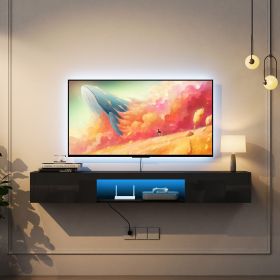 Floating TV Stand Wall Mounted with 16 Color LEDs,63" Modern TV Stand, Floating TV Cabinet Entertainment Center for 55 60 65 Inch TV,Black