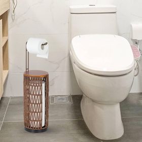 Freestanding Toilet Paper Holder with Storage,3 Rolls of Rattan Tissue Holder for Bathroom,Woven Toilet Paper Roll Holder Stand