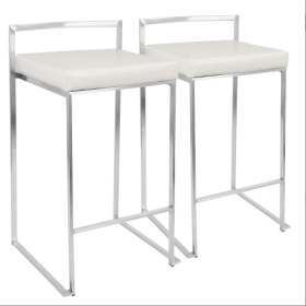 Fuji Contemporary Stackable Counter Stool In White Faux Leather By LumiSource - Set Of 2