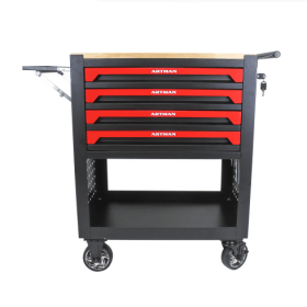 4 DRAWERS MULTIFUNCTIONAL TOOL CART WITH WHEELS AND WOODEN TOP