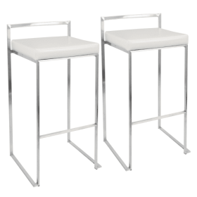 Fuji Contemporary Stackable Barstool With White Faux Leather By LumiSource - Set Of 2