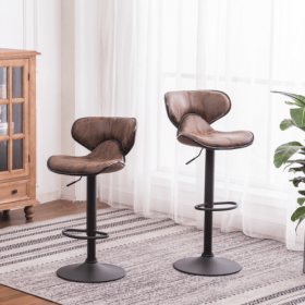 Masaccio Weathered Upholstery Airlift Adjustable Swivel Barstool With Chrome Base, Set Of 2, Brown (Color: Brown)