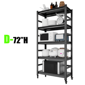 Heavy Duty Storage Shelves Adjustable 5-Tier Metal Shelving Unit With Wheels For 1750LBS Load Kitchen, Garage, Pantry, And More (Color: Black)